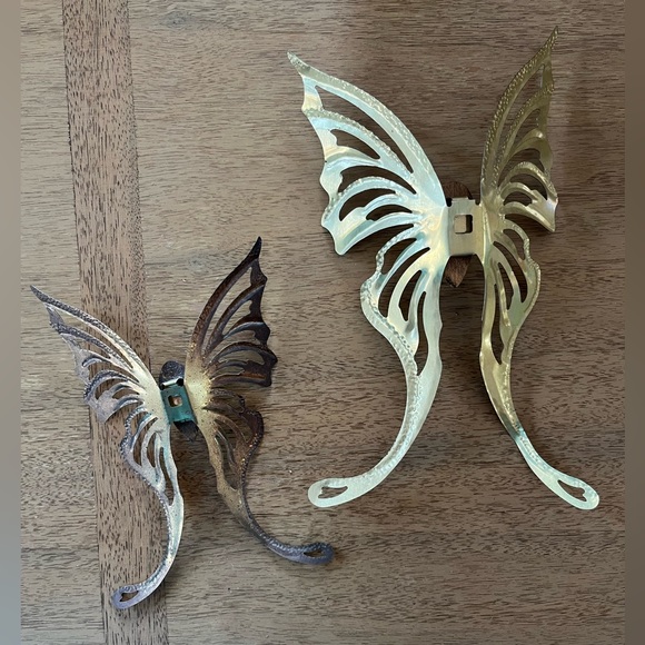 Vintage MCM Brass Wood Butterfly Wall Decor (Set of Two) - Picture 2 of 6
